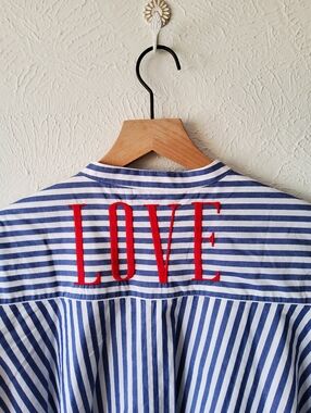 GAP - Collarless Button-up Poplin Shirt